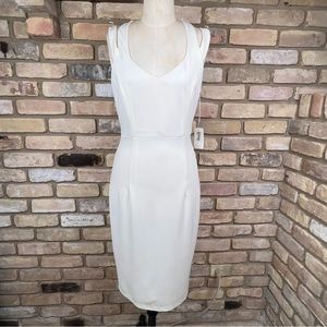 LUMIER white strappy back midi sheath dress